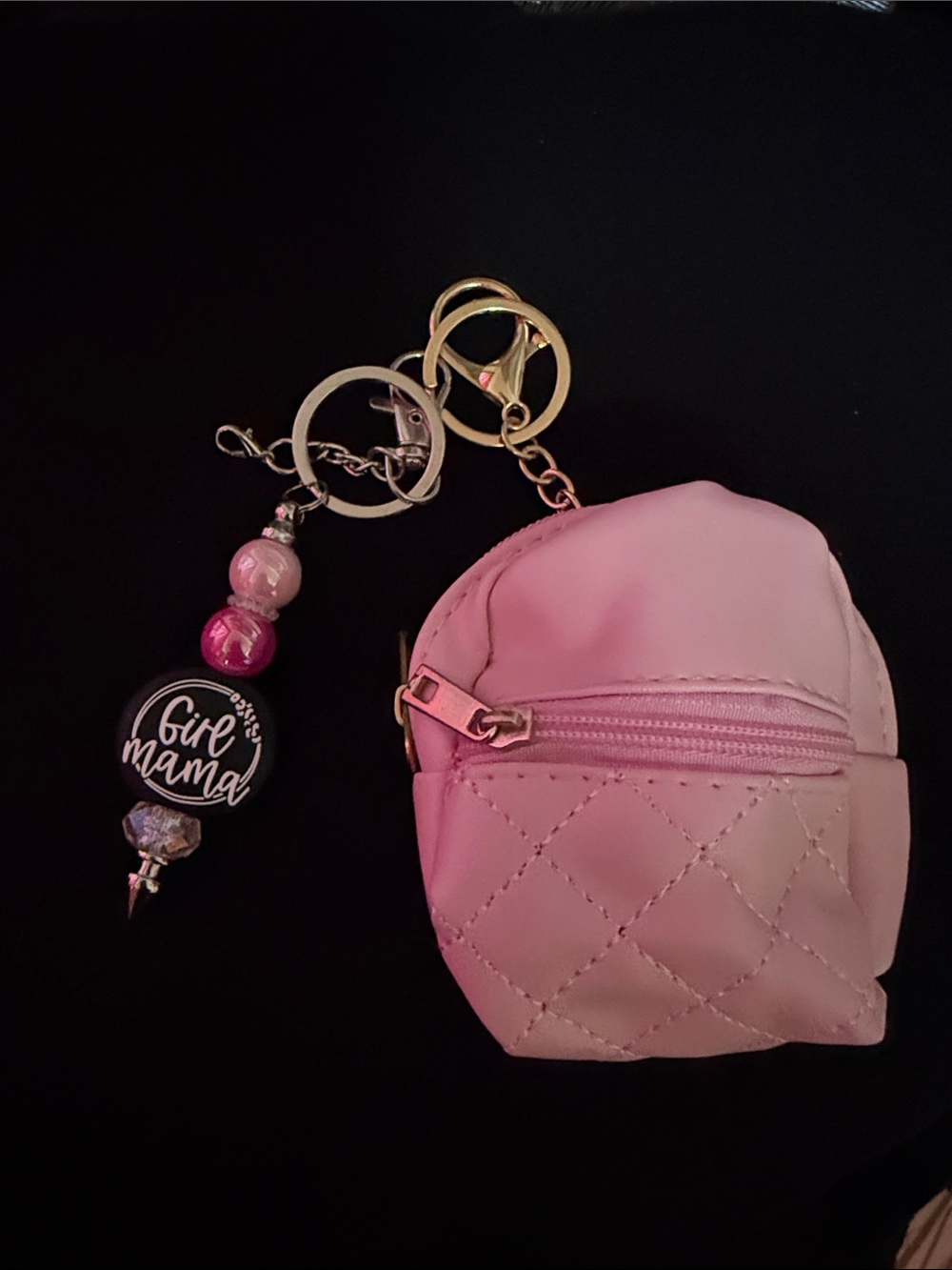 Made by me- Pink Quilted Mini Backpack Keychain Coin Pouch